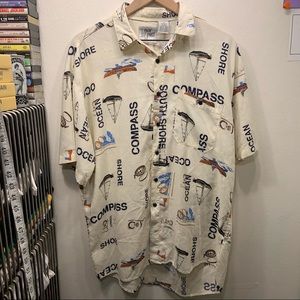 M. VINTAGE 90s BEACH SAILBOAT BUTTON DOWN